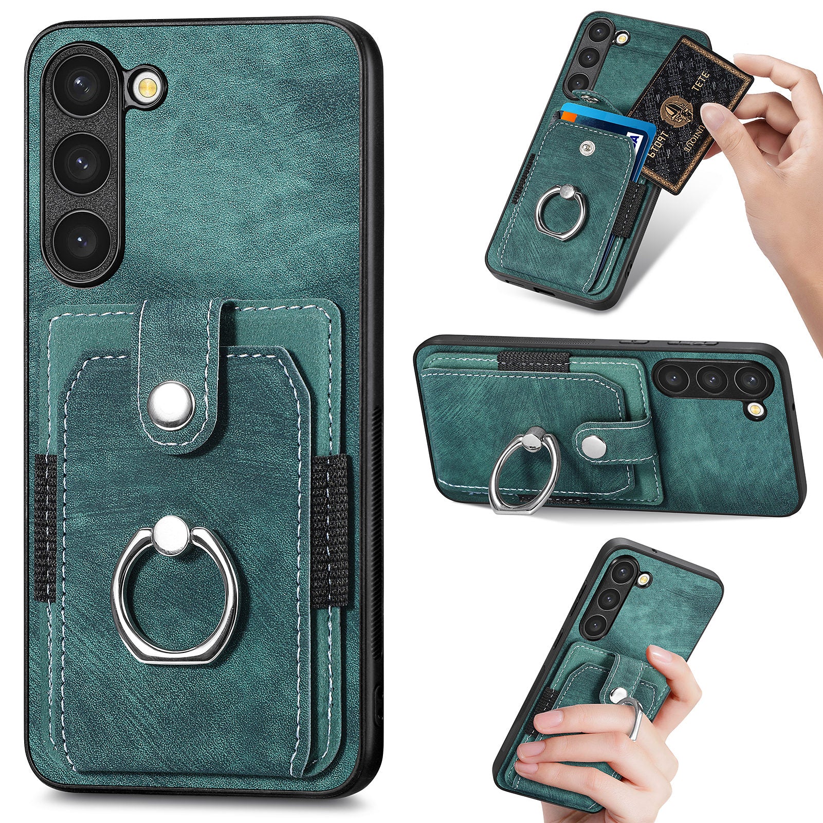 For Samsung Galaxy S23 Card Holder PU Leather PC TPU Cover with Ring Kickstand Phone Case For Samsung Galaxy S23 Card Holder PU Leather PC TPU Cover with Ring Kickstand Phone Case